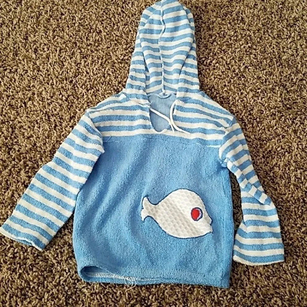 Baby Blue Terry Cloth Hooded Pullover Baby Size M Soft Cozy Hoodie